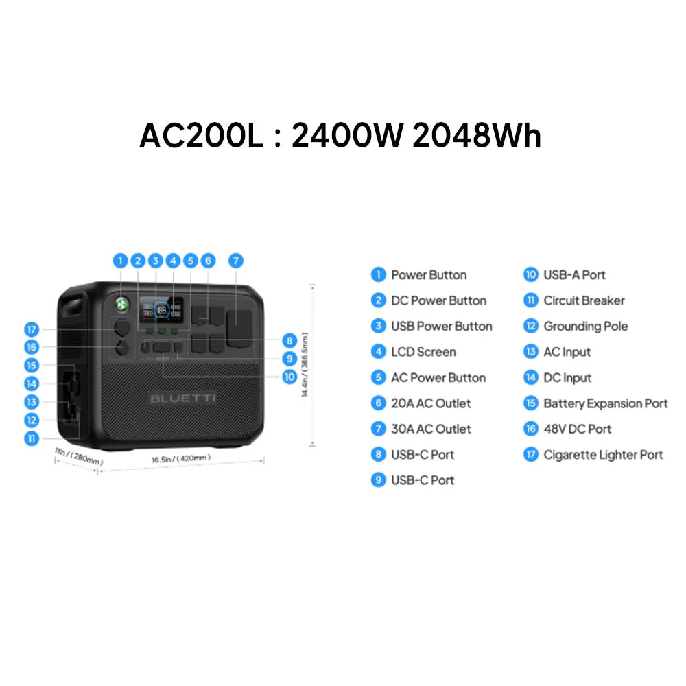 BLUETTI AC200L 2048Wh 2400W Portable Power Station