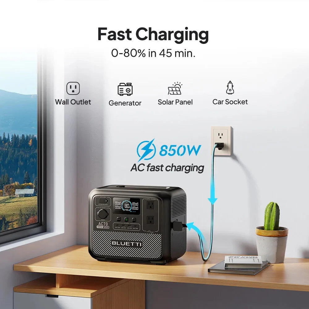 BLUETTI AC70 1000W 768Wh Portable Power Station