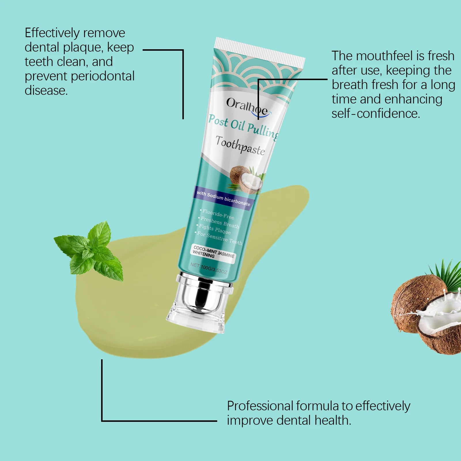 Oralhoe 100g Coconut Oil Whitening Tooth Toothpaste