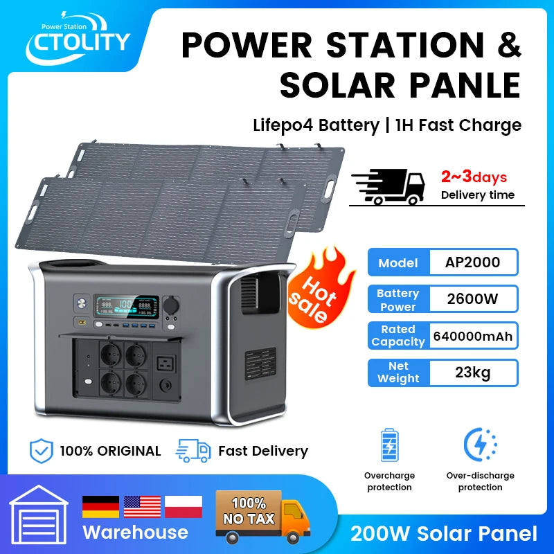 Camping Portable Power Station Solar Generator 1000W 2000W