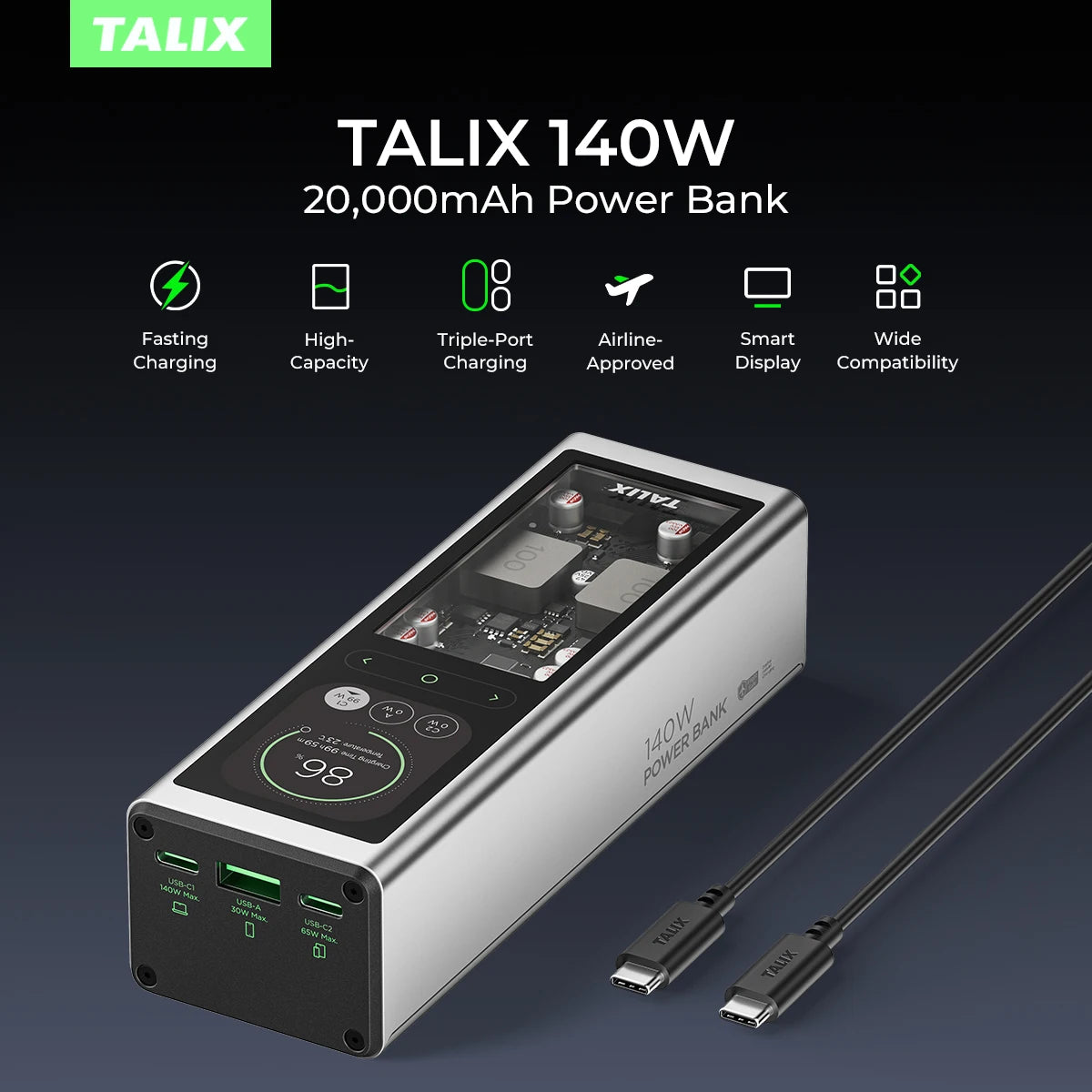 TALIX 140W Power Bank 20000mAh battery Laptop Portable