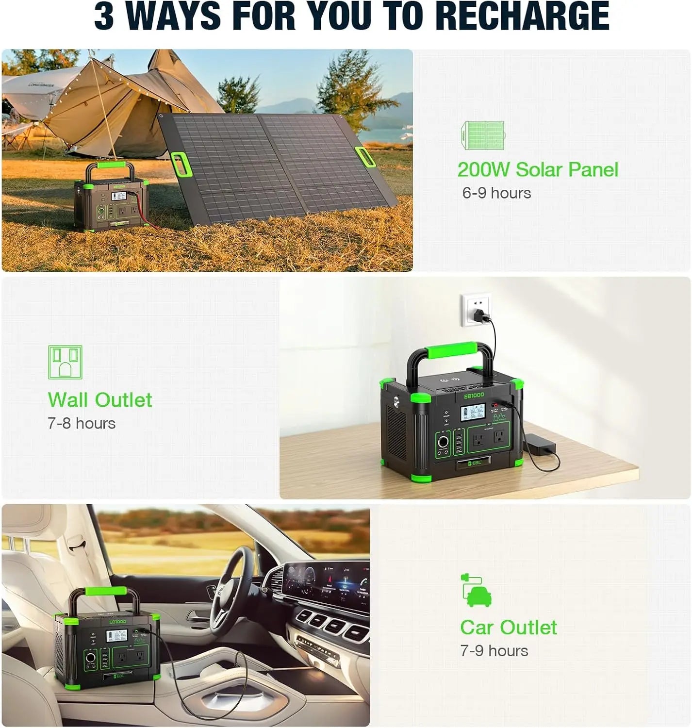 EBL 999Wh 1000W Portable Power Station for Camping