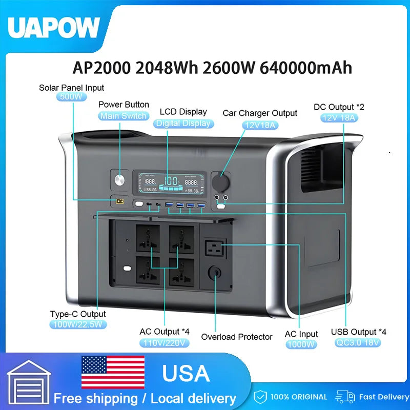 2048WH 2400W  640000mAh Portable Power Station