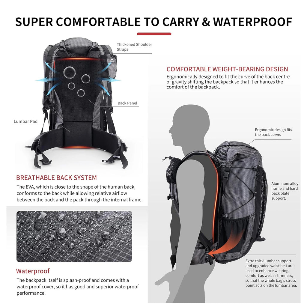 Naturehike Outdoor Mountain Backpack 60+5L Waterproof