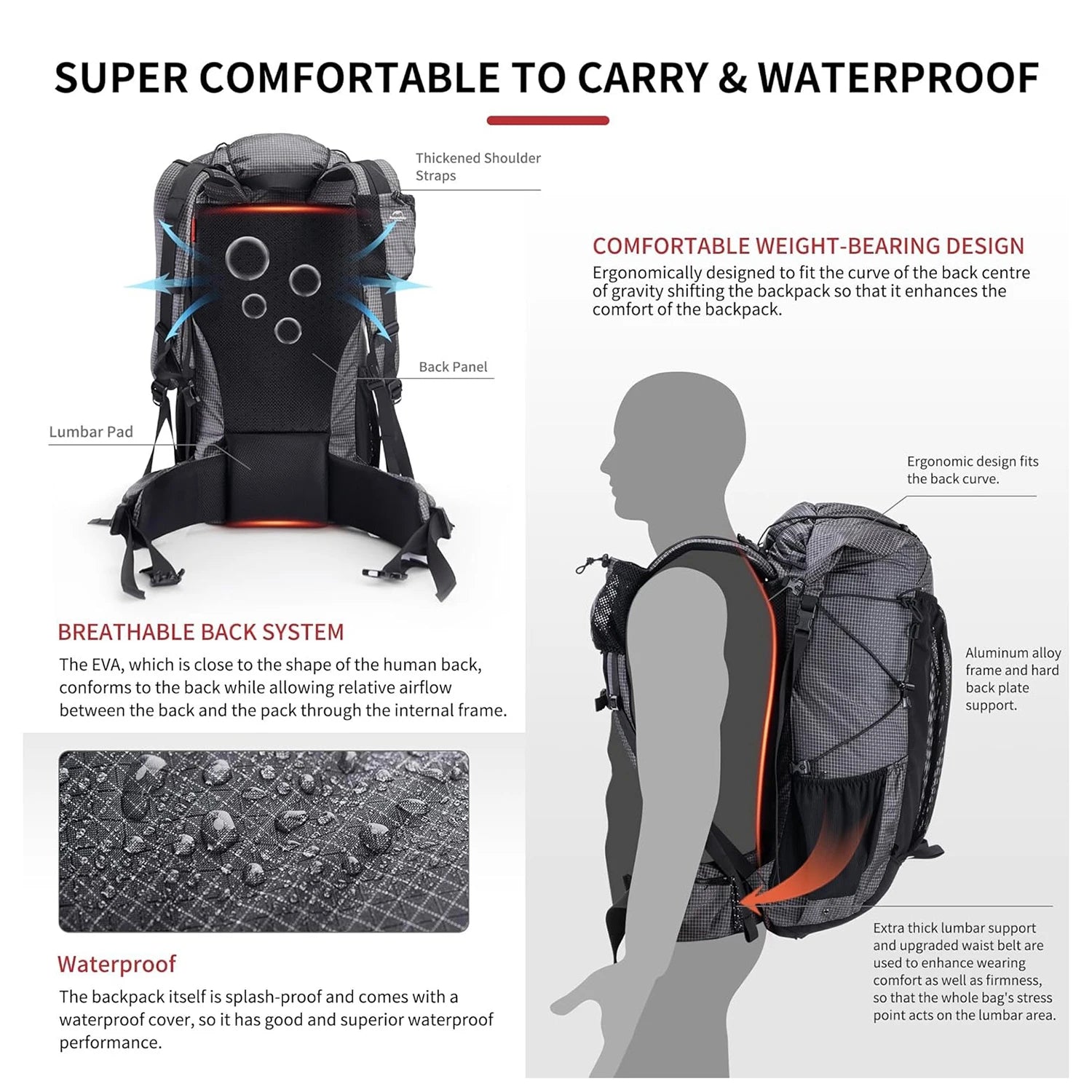 Naturehike Outdoor Mountain Backpack 60+5L Waterproof