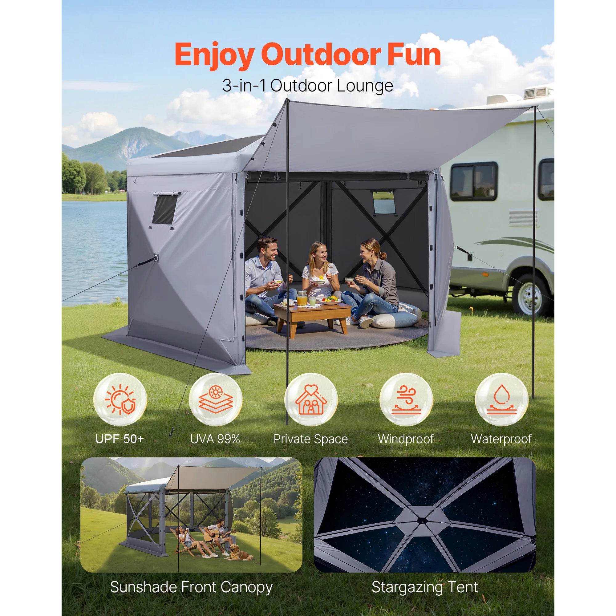 SucceBuy Pop up Gazebo Screen Tent Large Camping Canopy