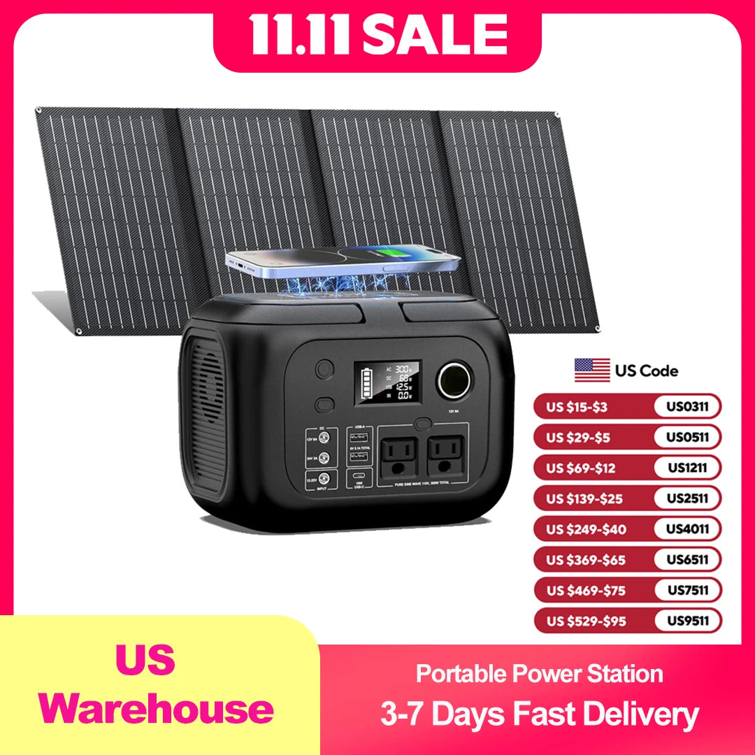 300W 260Wh Portable Power Station with Solar Panels