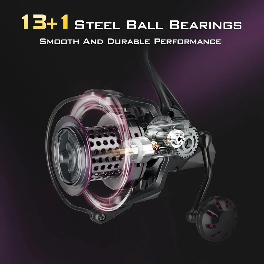 Saltwater Spinning Reel 10000 Surf Fishing Reels Saltwater13 +1 BB 45LB Max Drag Ultra Smooth Heavy Duty Reel with CNC Aluminum