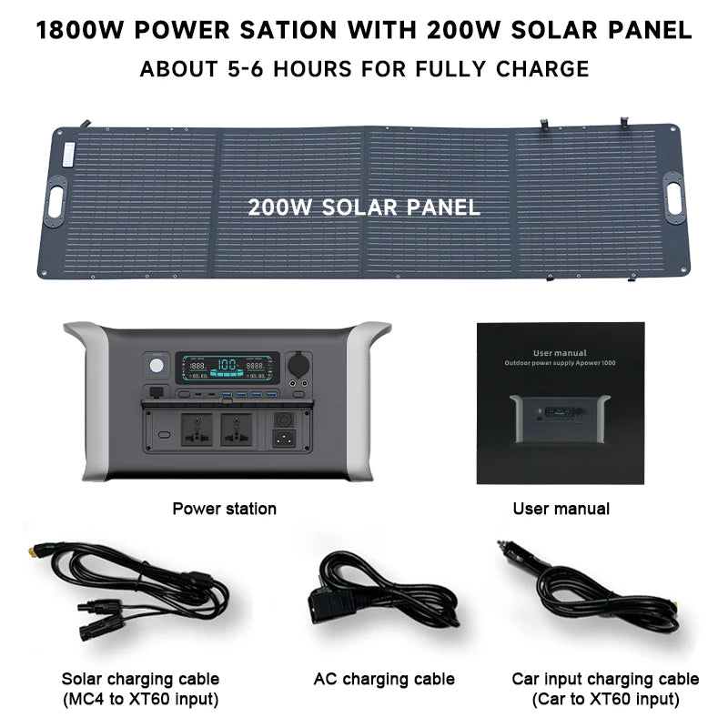 Camping Portable Power Station Solar Generator 1000W 2000W
