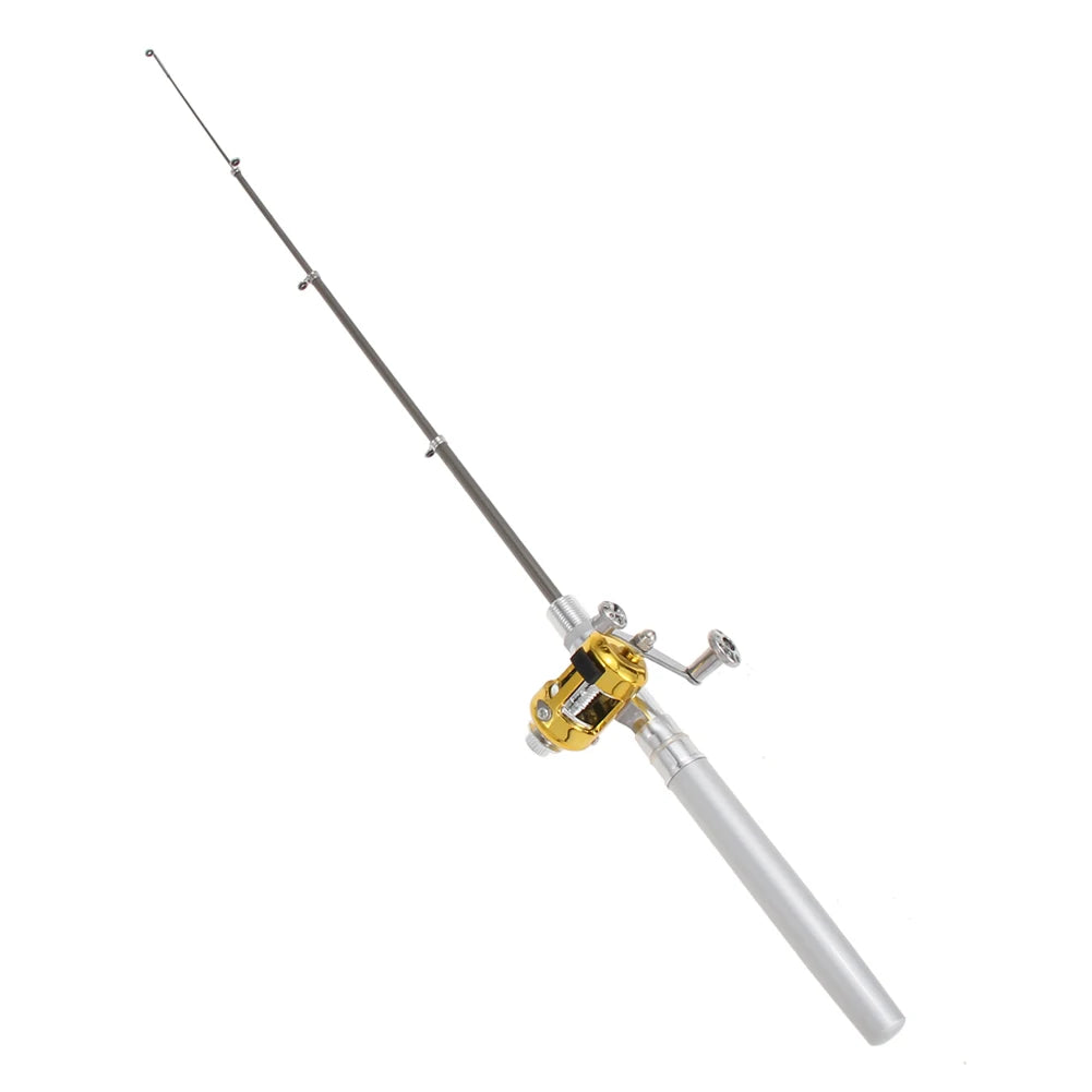 Aluminum Alloy Fishing Rod Pole Reel Multicolor Fishing Tool Pocket Fish Pen Mini Portable Pocket Fish Pen Shape
