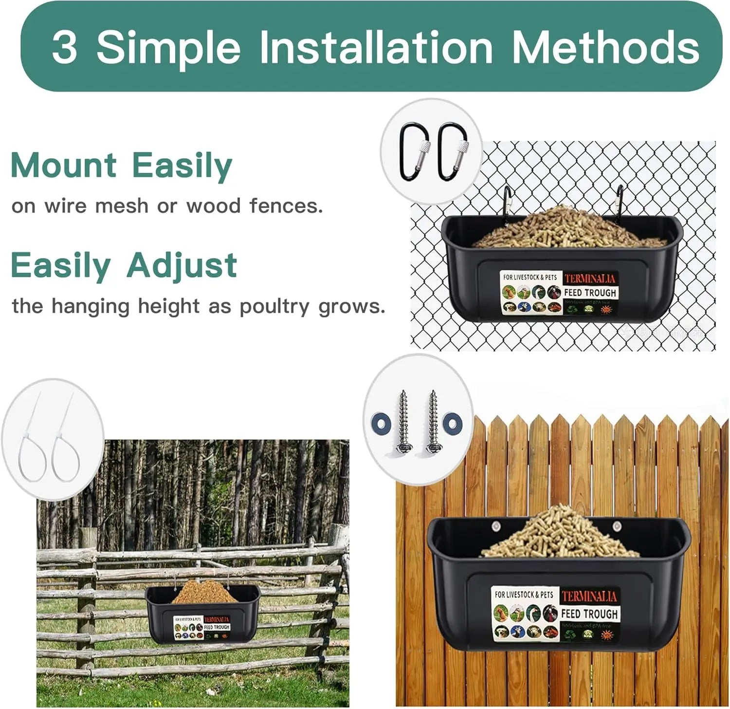 2 Pack Green Poultry Feeder with Clips