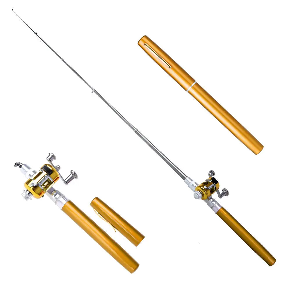 Aluminum Alloy Fishing Rod Pole Reel Multicolor Fishing Tool Pocket Fish Pen Mini Portable Pocket Fish Pen Shape