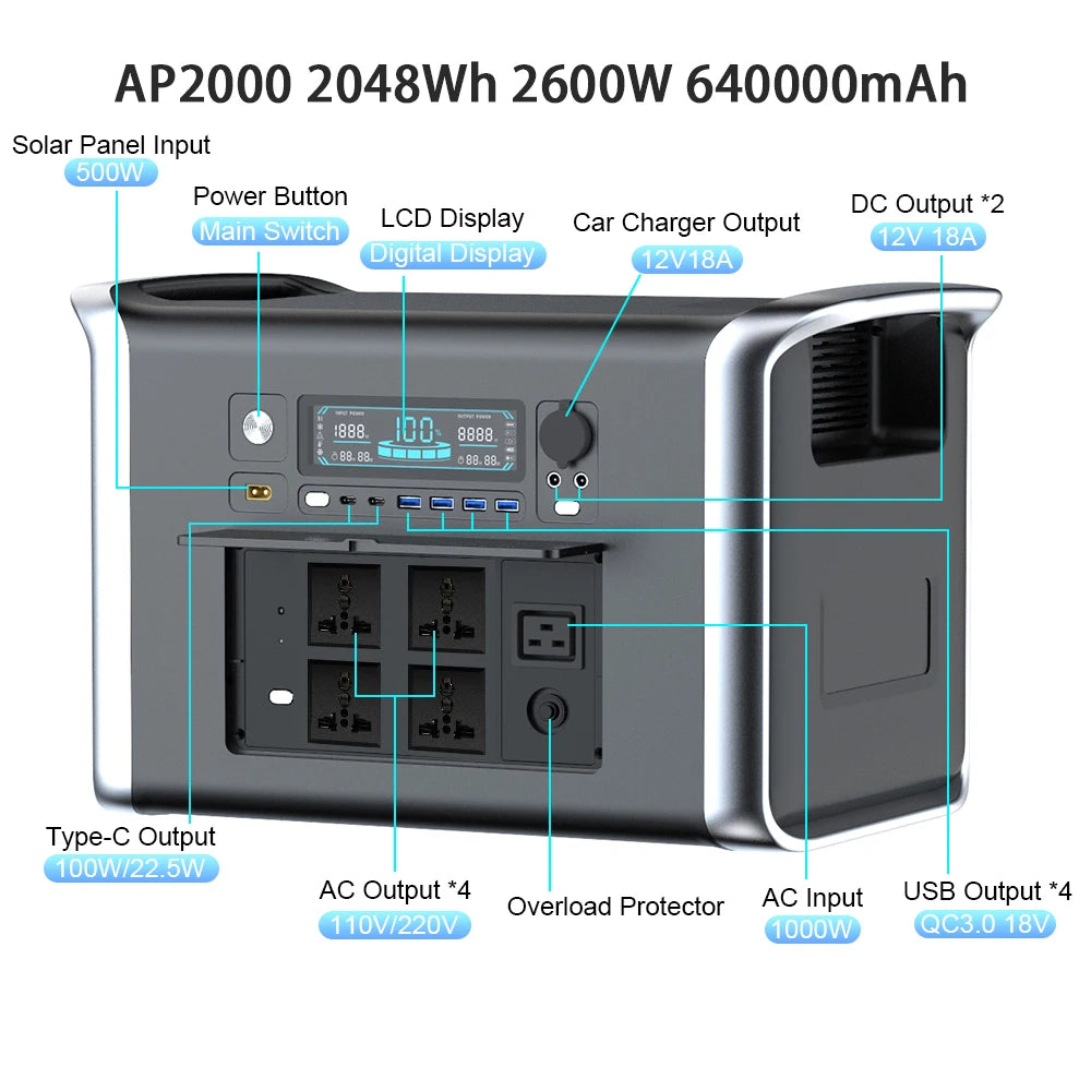 Camping Portable Power Station Solar Generator 1000W 2000W