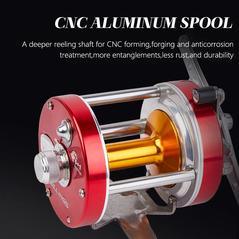 BILLINGS Trolling Drum Fishing Reels,20LB MaxDrag,4.2/5.2:1 GearRatio,CNC Aluminum Spool,6+1BB Smooth Right Hand Baitcaster Reel