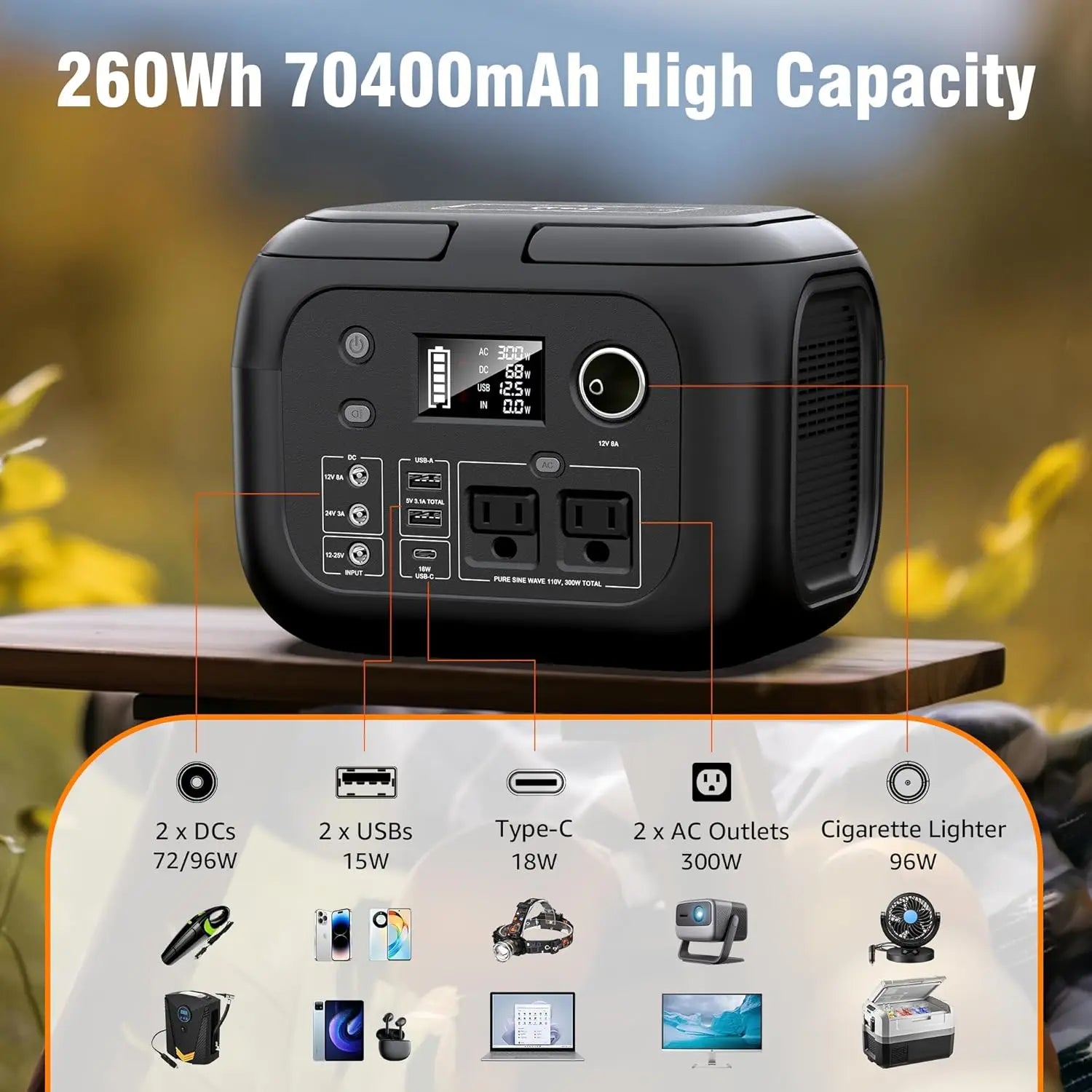 300W 260Wh Portable Power Station with Solar Panels