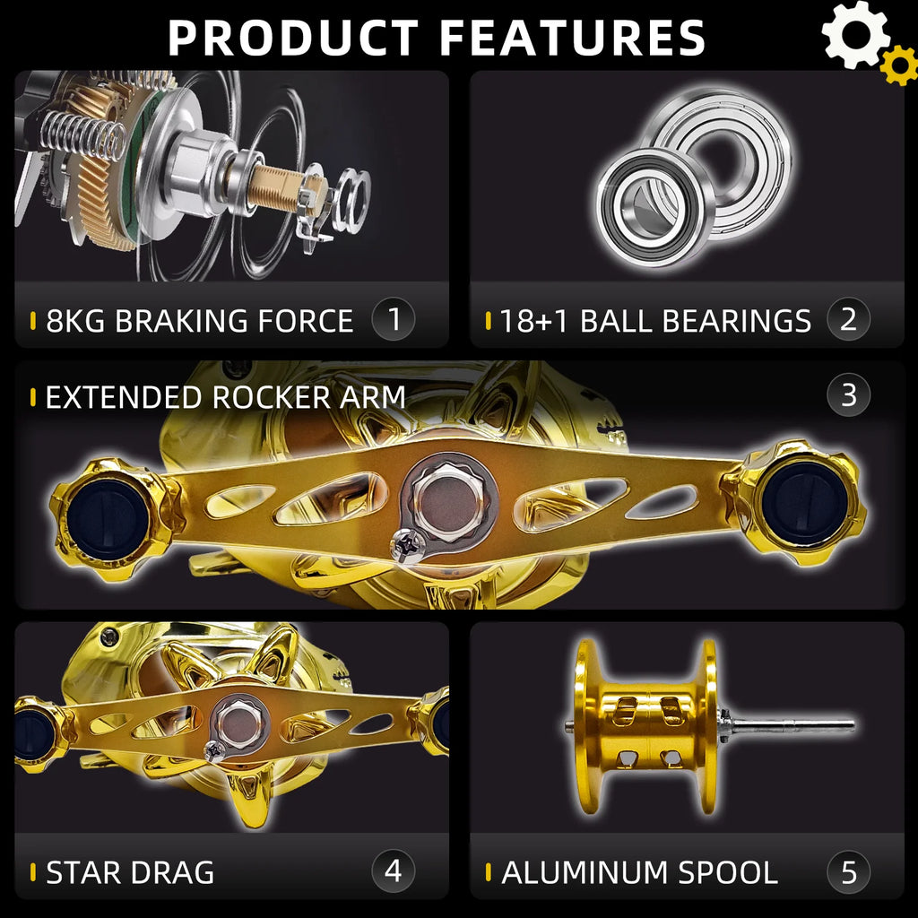 Ambidextrous Aluminum Alloy & Stainless Steel Baitcasting Fishing Reel