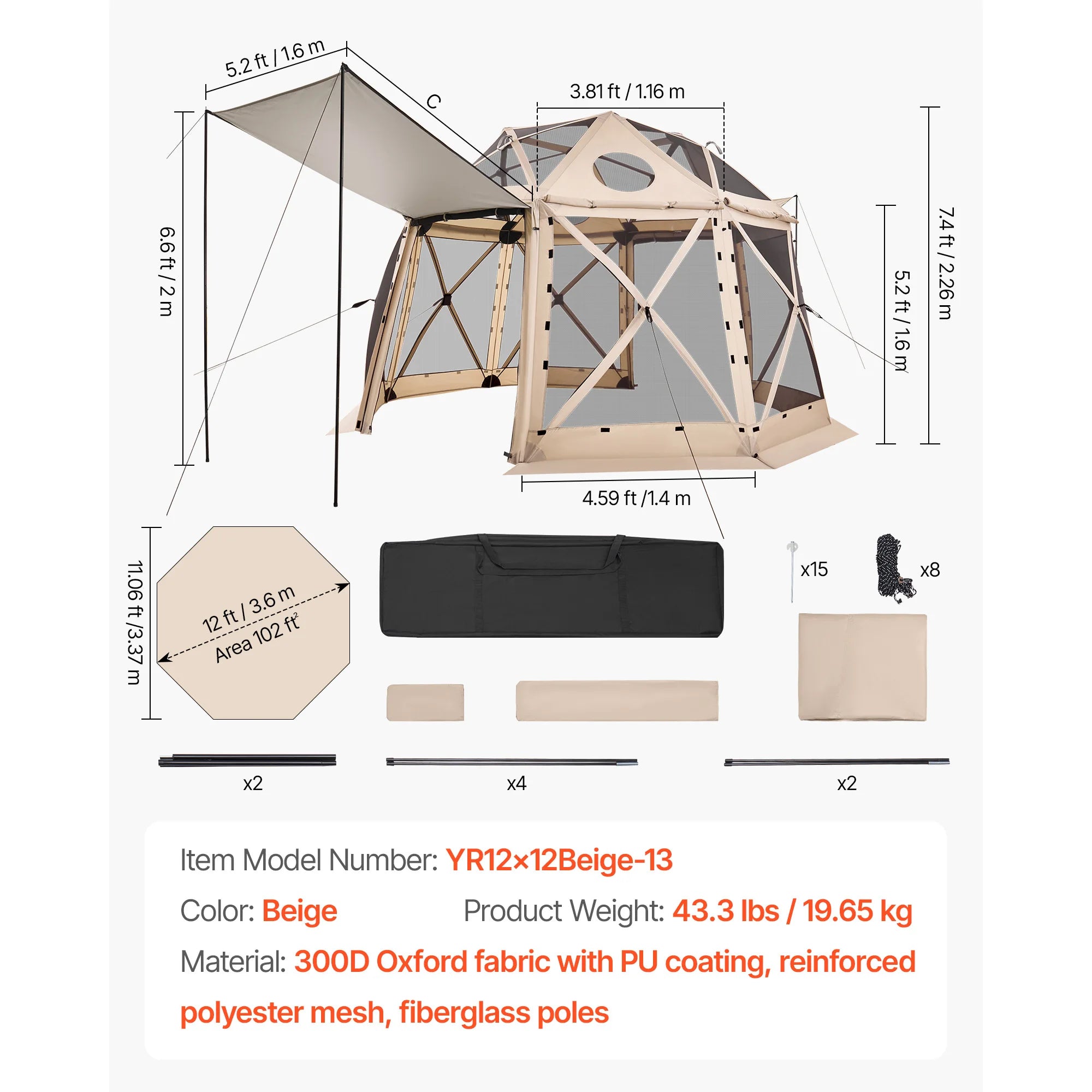 SucceBuy Pop up Gazebo Screen Tent Large Camping Canopy