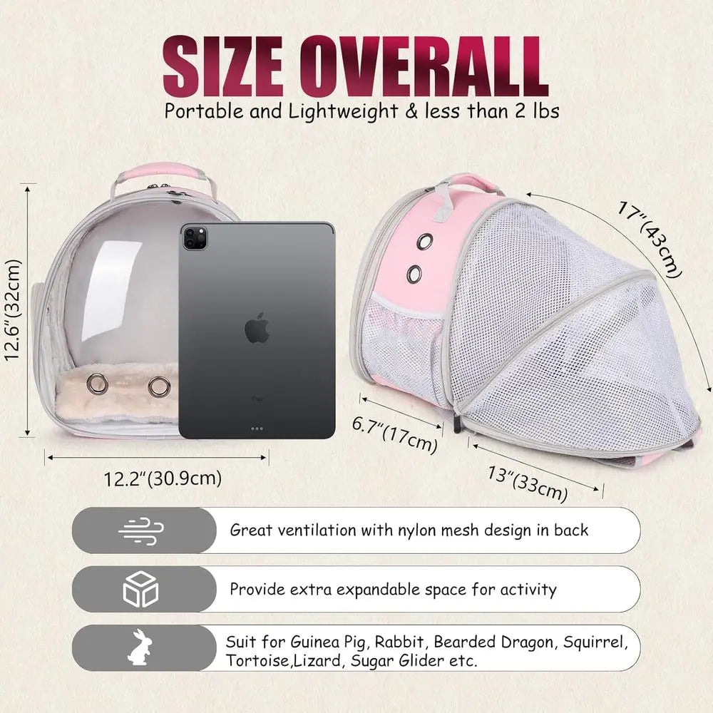 Back Expandable Backpack for Small Animals, Portable
