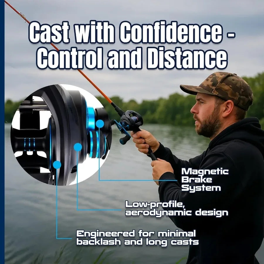 ProSpin Baitcasting Fishing Reel with Aluminum Frame and 6.8:1 Gear Ratio for Enhanced Casting Precision and Smooth Retrieval F