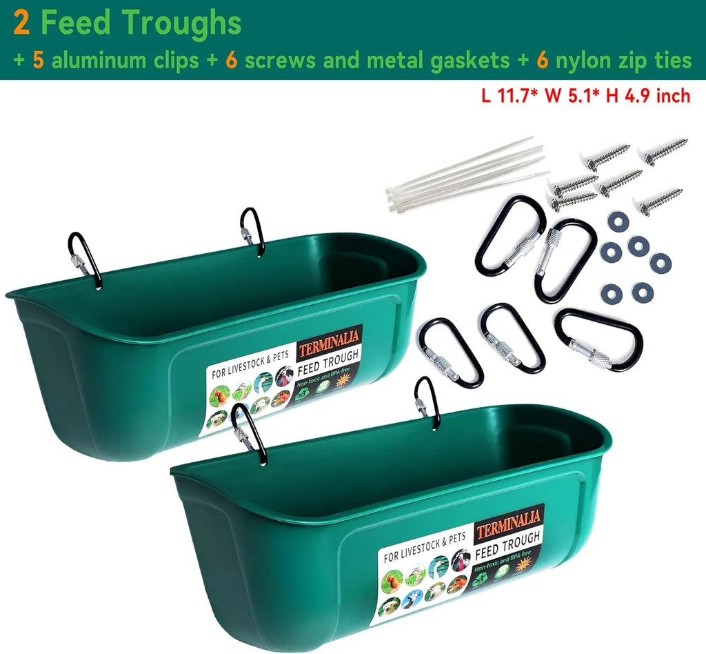 2 Pack Green Poultry Feeder with Clips