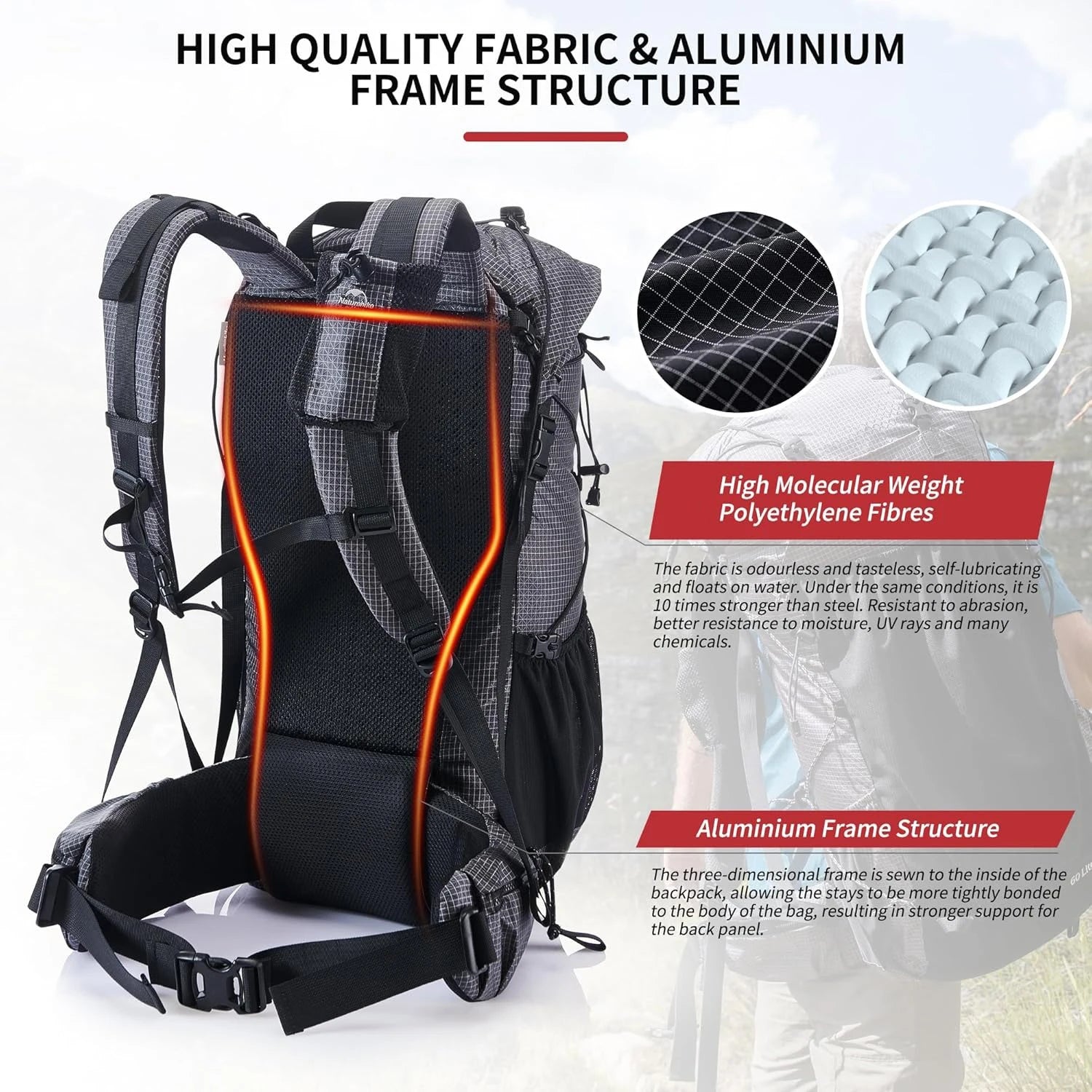 Naturehike Outdoor Mountain Backpack 60+5L Waterproof