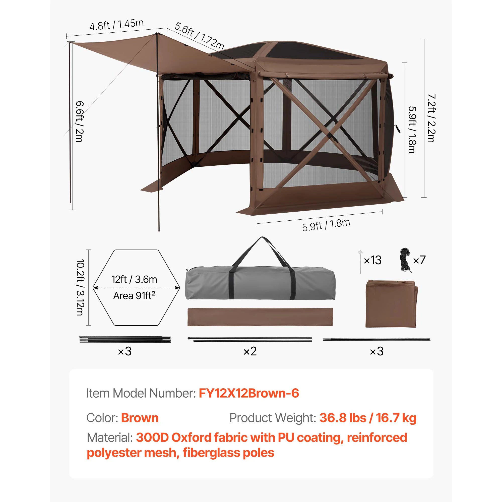 SucceBuy Pop up Gazebo Screen Tent Large Camping Canopy