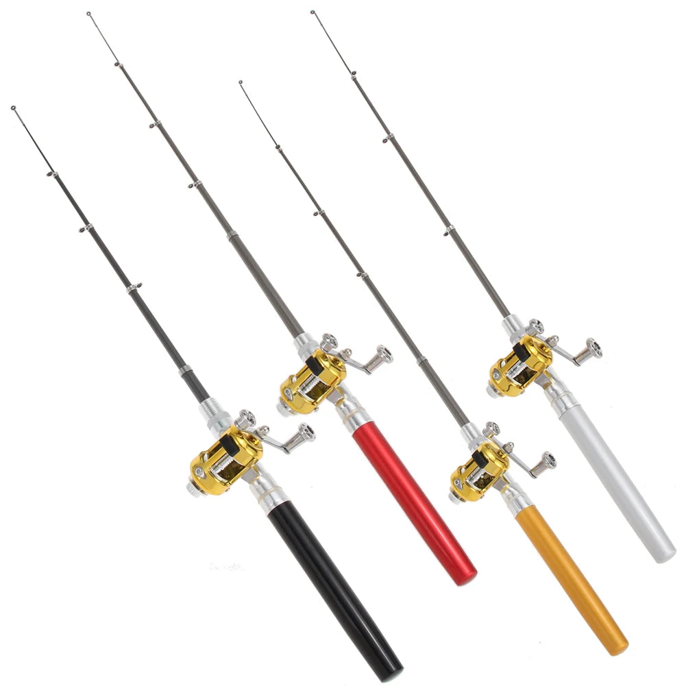 Aluminum Alloy Fishing Rod Pole Reel Multicolor Fishing Tool Pocket Fish Pen Mini Portable Pocket Fish Pen Shape