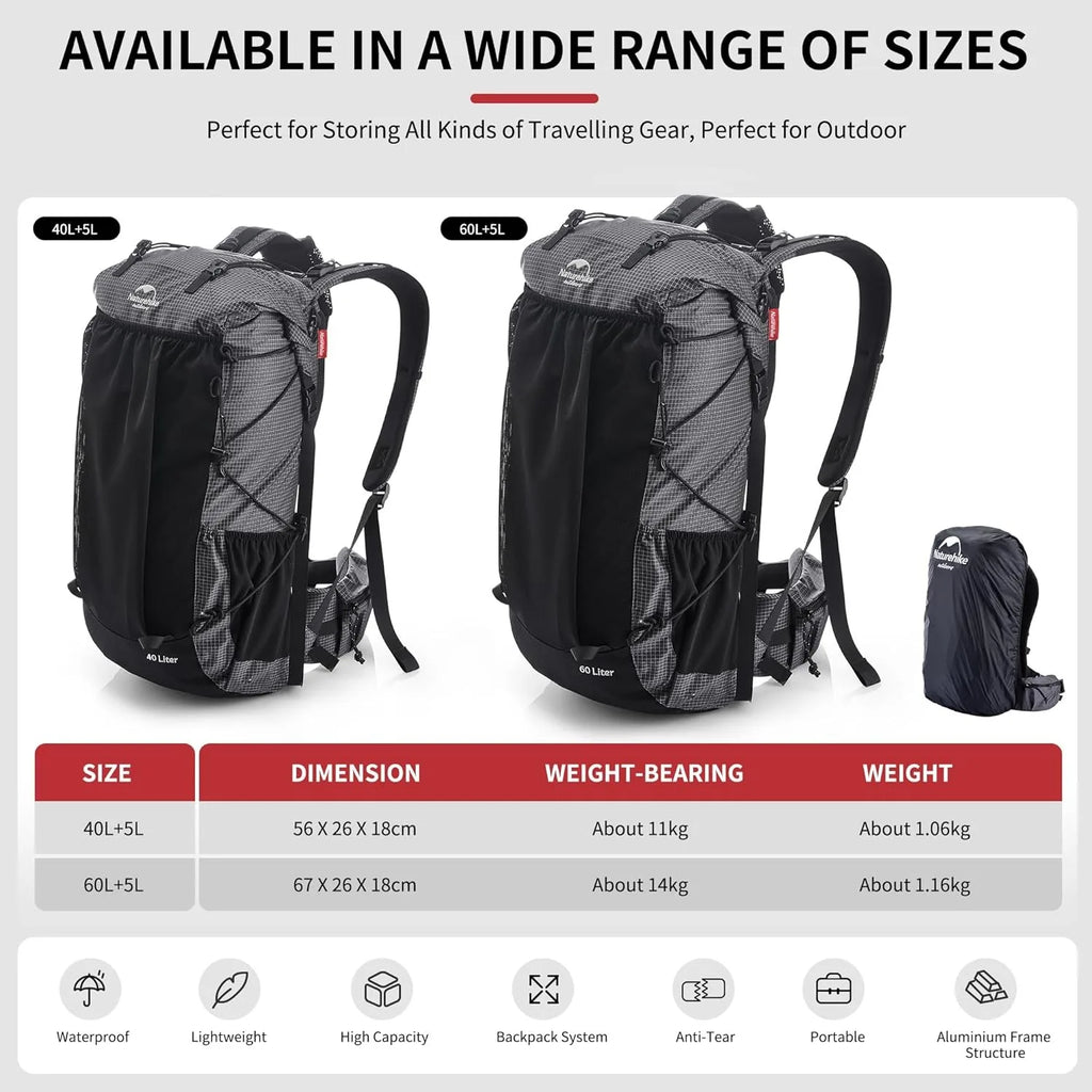 Naturehike Outdoor Mountain Backpack 60+5L Waterproof
