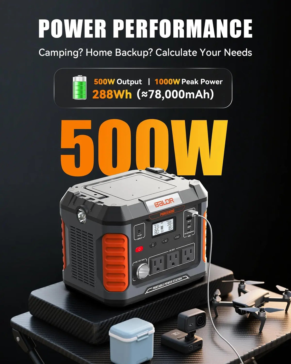 Portable Power Station 500W 288Wh Solar Charging