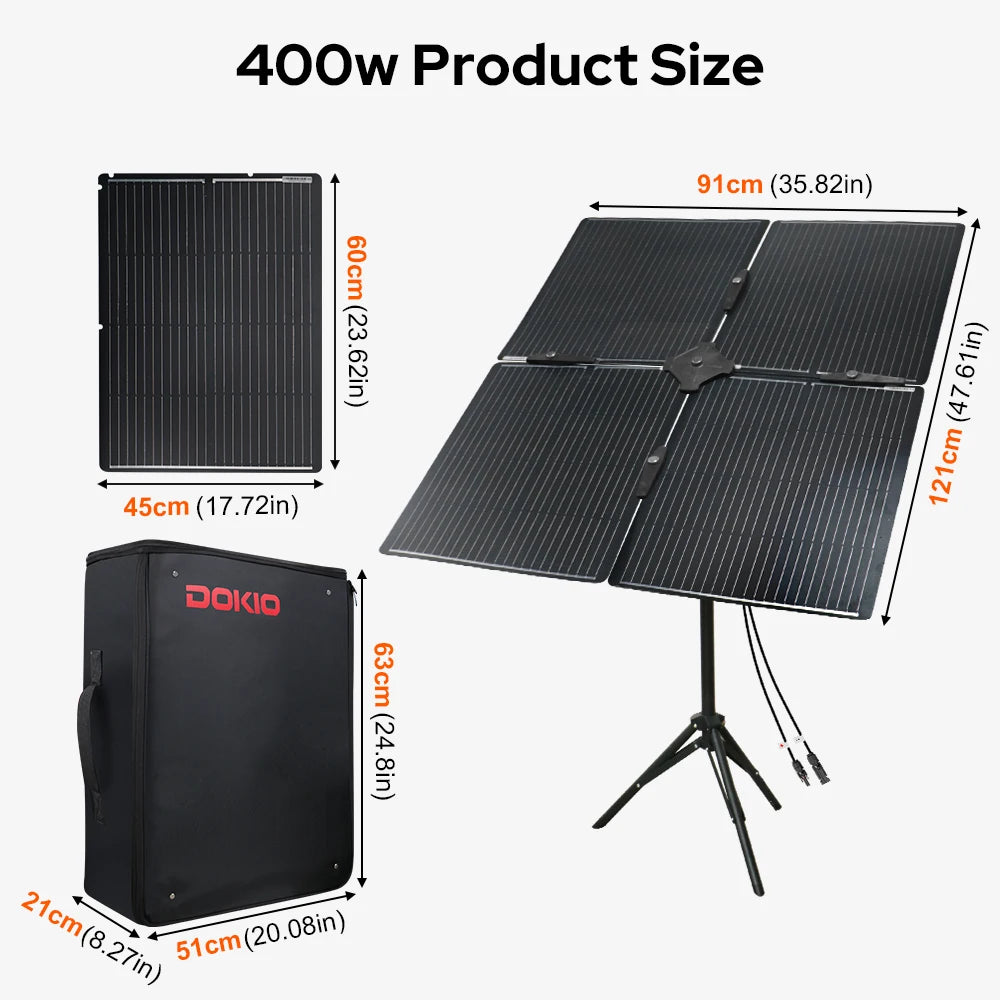 DOKIO 400W Portable Detachable & Adjustable Angle Blade Solar Panel Kit (8x50W) for Camping, Patio, Travel