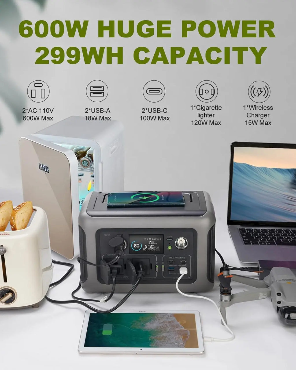 ALLPOWERS Portable Power Station R600 LiFeP04 Battery