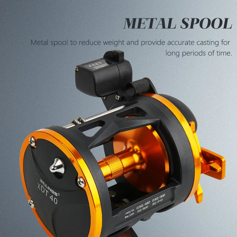 BILLINGS Level Wind Trolling Reel,15KG Max Drag 3.8:1 Gear Ratio Conventional Drum Fishing Reel, Smooth Powerful Saltwater Fishing Reel for Grouper Sea Bass Big Game Fishing
