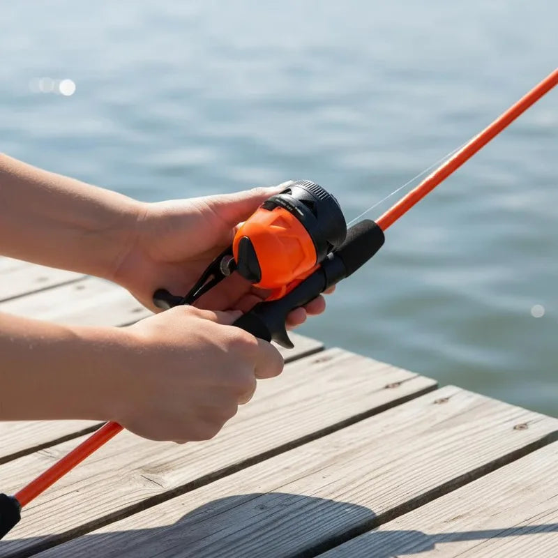 Wayfarer Fiberglass Spincast Fishing Rod and Reel Combo for Adults, 5' 6", Orange, 2 Pieces
