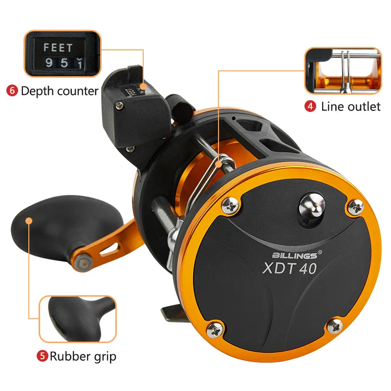 BILLINGS Level Wind Trolling Reel,15KG Max Drag