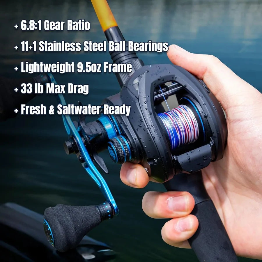 ProSpin Baitcasting Fishing Reel with Aluminum Frame and 6.8:1 Gear Ratio for Enhanced Casting Precision and Smooth Retrieval F
