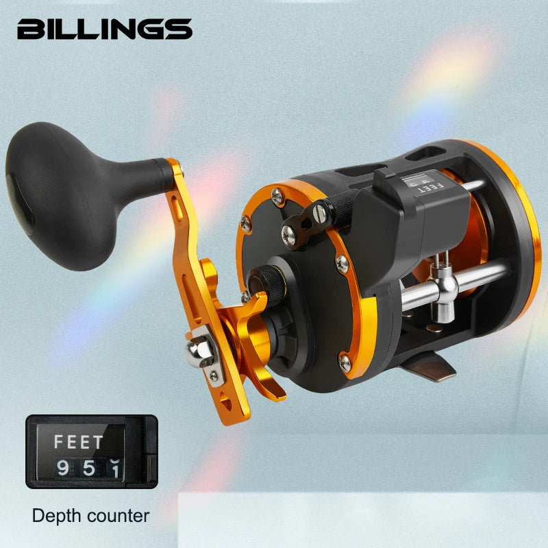 BILLINGS Level Wind Trolling Reel,15KG Max Drag 3.8:1 Gear Ratio Conventional Drum Fishing Reel, Smooth Powerful Saltwater Fishing Reel for Grouper Sea Bass Big Game Fishing