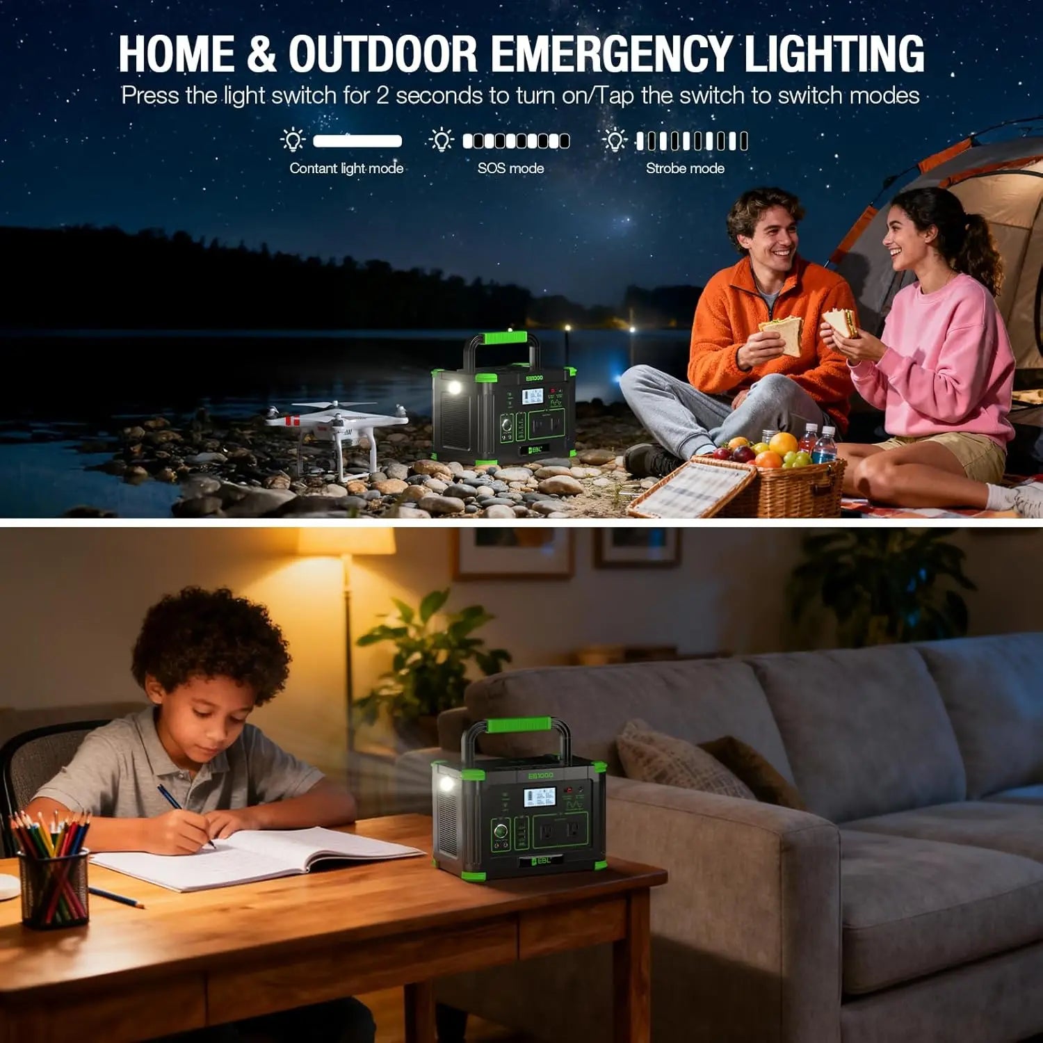 EBL 999Wh 1000W Portable Power Station for Camping