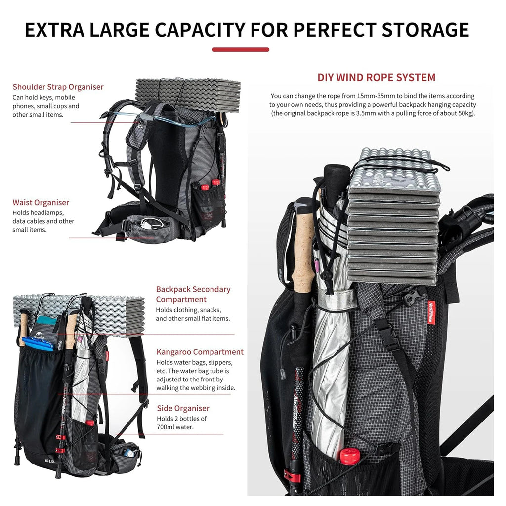 Naturehike Outdoor Mountain Backpack 60+5L Waterproof