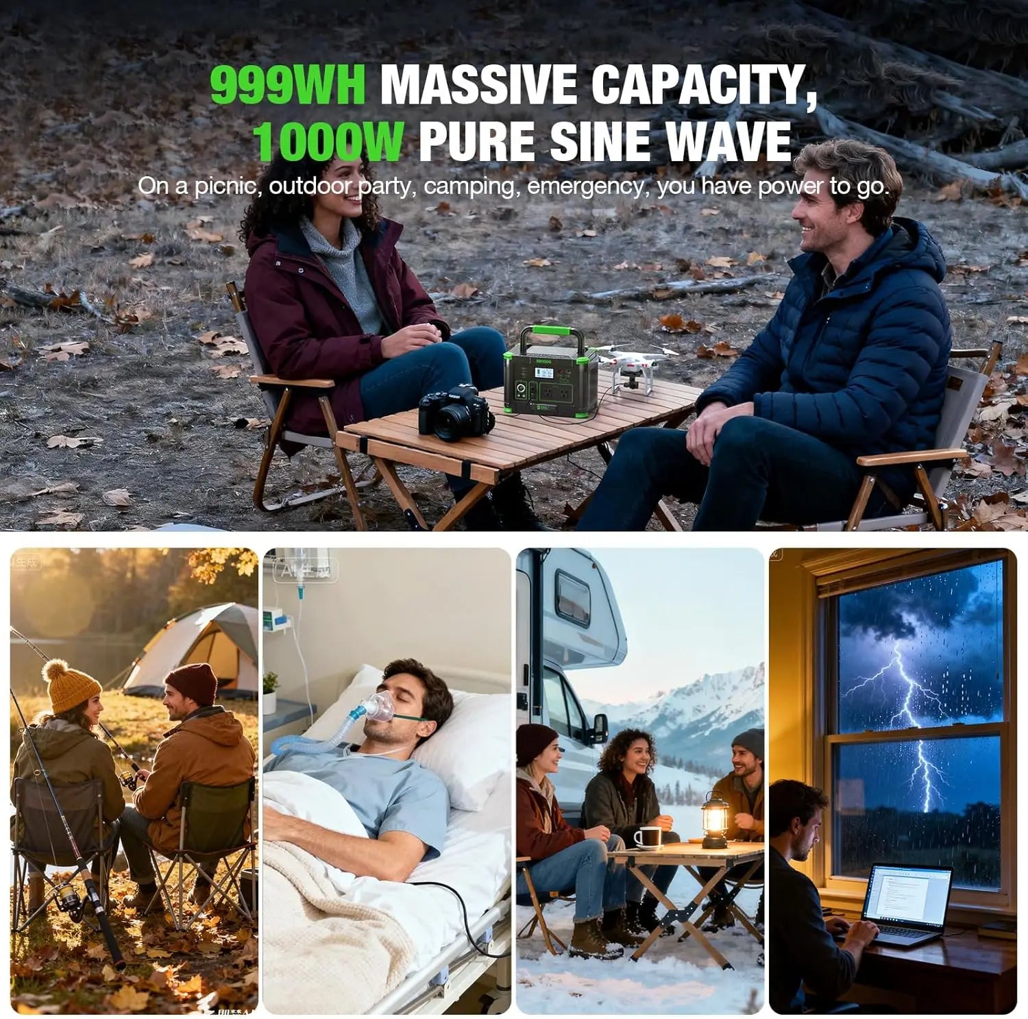 EBL 999Wh 1000W Portable Power Station for Camping
