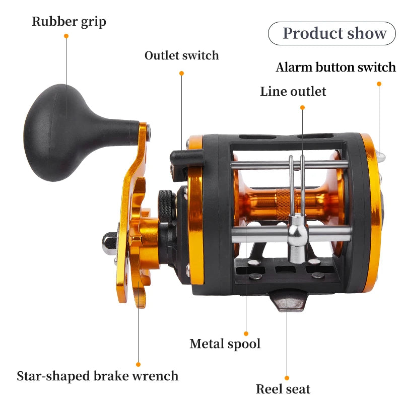 BILLINGS Trolling Drum Reel 33LB Max Drag 3.8:1 Gear Ratio Smooth Fresh Saltwater Fishing Reels for Sea Bass Catfish  Grouper Trout