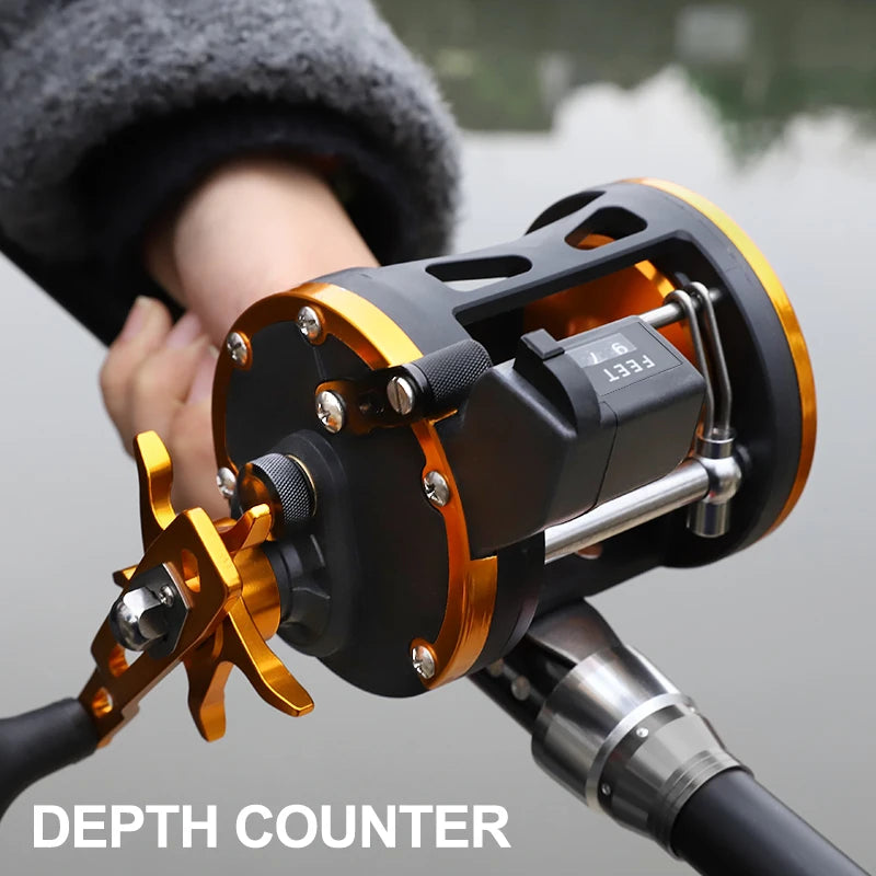 BILLINGS Level Wind Trolling Reel,15KG Max Drag 3.8:1 Gear Ratio Conventional Drum Fishing Reel, Smooth Powerful Saltwater Fishing Reel for Grouper Sea Bass Big Game Fishing