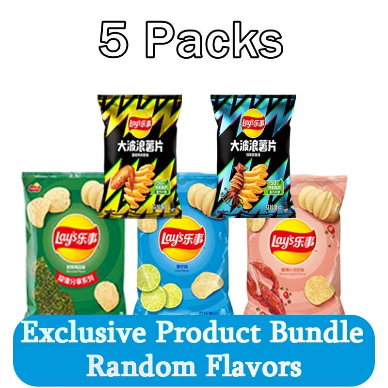 Lay's Potato Chips，Wave Chips 2.29/2.47oz(65/70g)*5 Packs