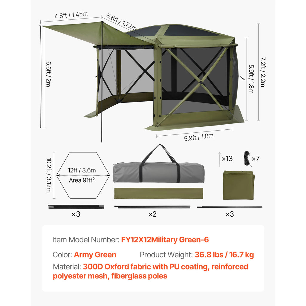 SucceBuy Pop up Gazebo Screen Tent Large Camping Canopy